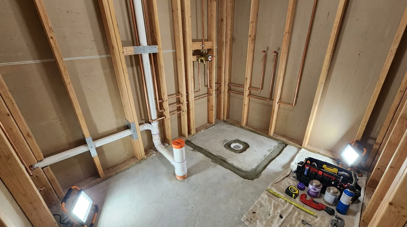 Bathroom rough-in plumbing during remodel by Johns Plumbing LLC in Laguna Woods