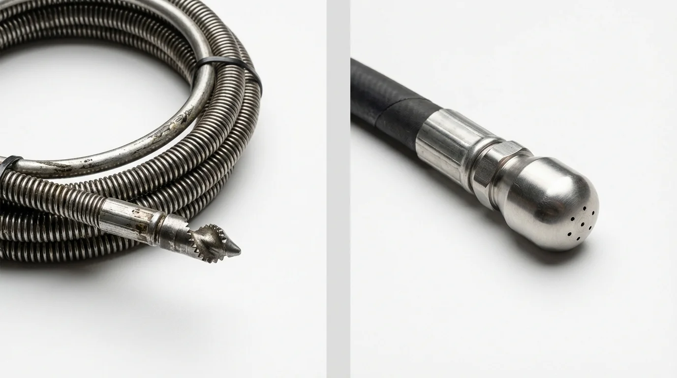 Drain snake cable and hydro jetting nozzle used for drain cleaning in Laguna Woods, CA