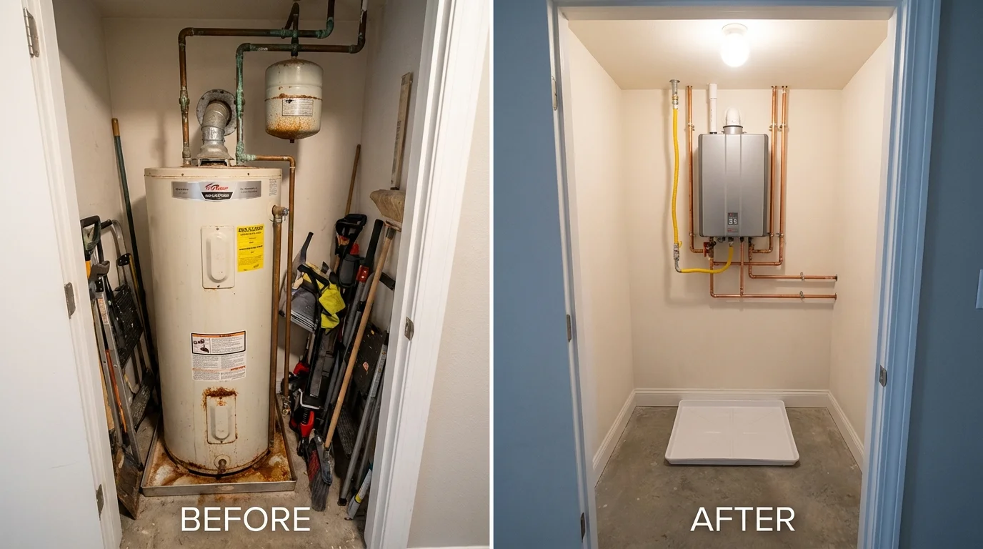 Tank water heater versus wall-mounted tankless unit comparison for Laguna Woods, CA homeowners